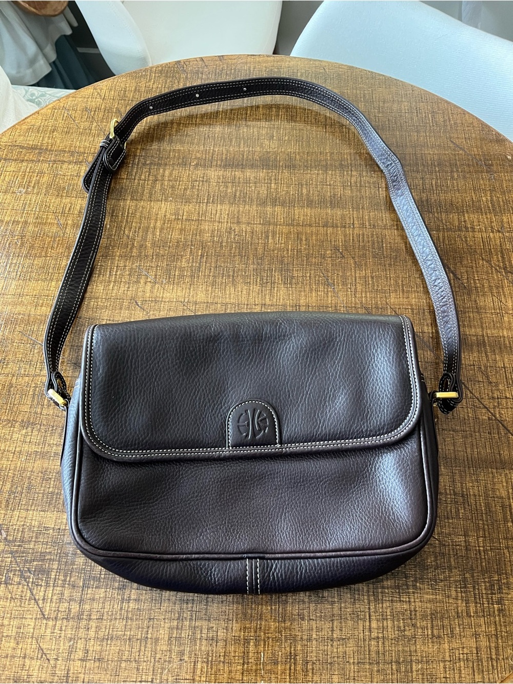 Loewe Enrique Knapp Flap Shoulder Bag Crossbody Brown Leather Suede Interior.